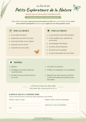 Première page de la charte des Petits Explorateurs de la Nature