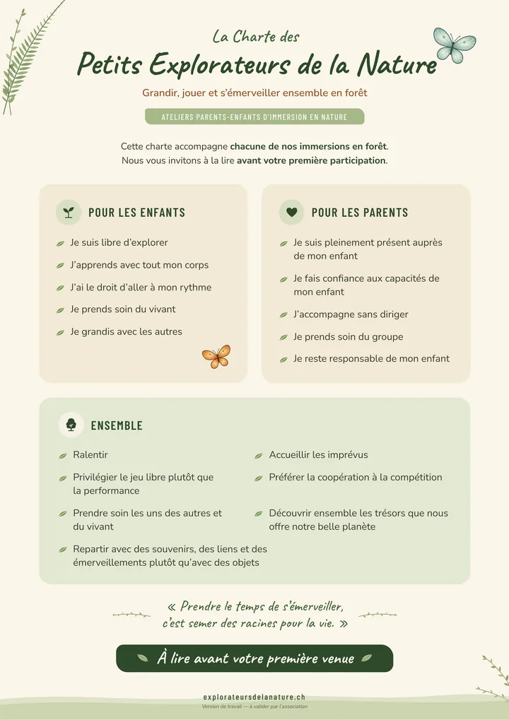 Première page de la charte des Petits Explorateurs de la Nature
